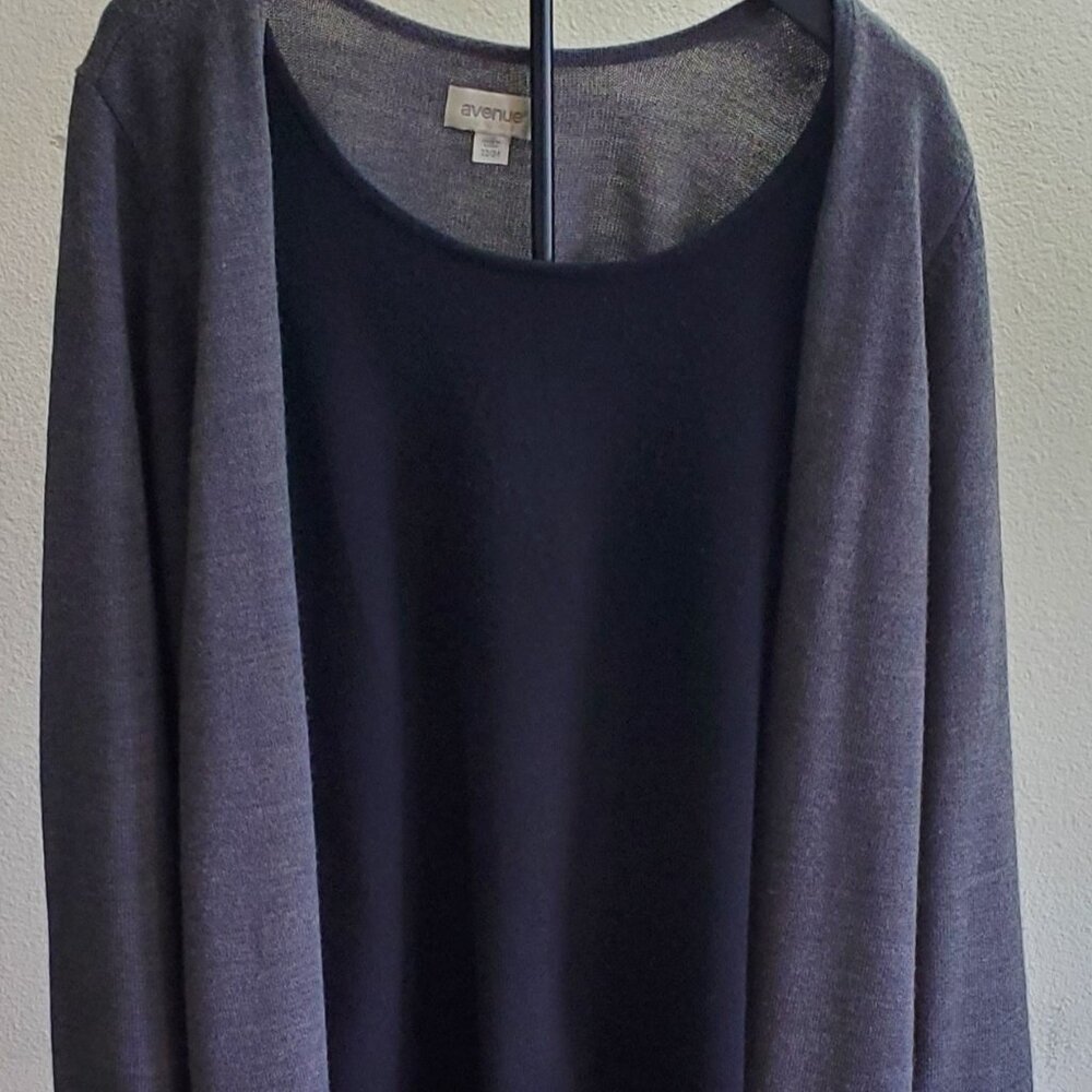 Women's Plus Size Layered Sweater by the Avenue  Grey on Black Size 22